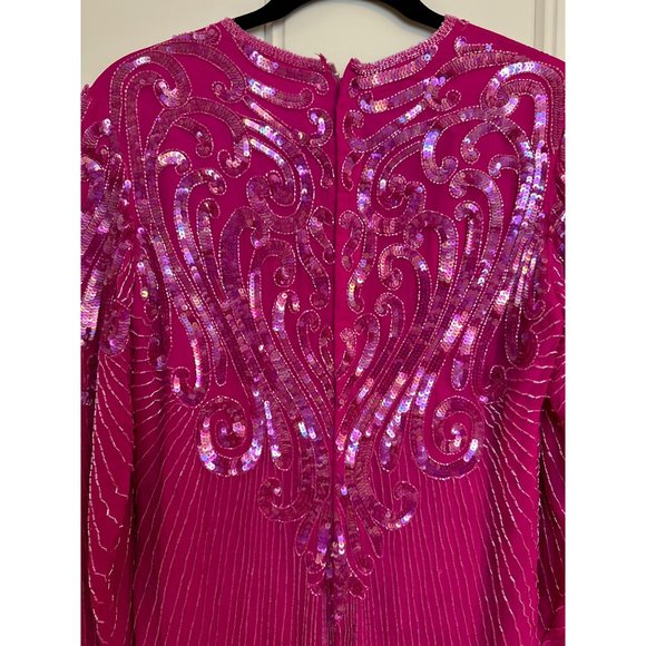 Vintage Carina Pink Silk Hand-Beaded Dress XL See Measurements Glam Hollywood - Picture 12 of 16
